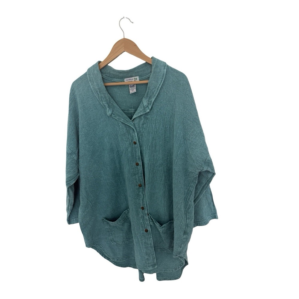 Caribbean Cotton Ezze Wear Lagenlook cotton 1x snap button top tunic shirt